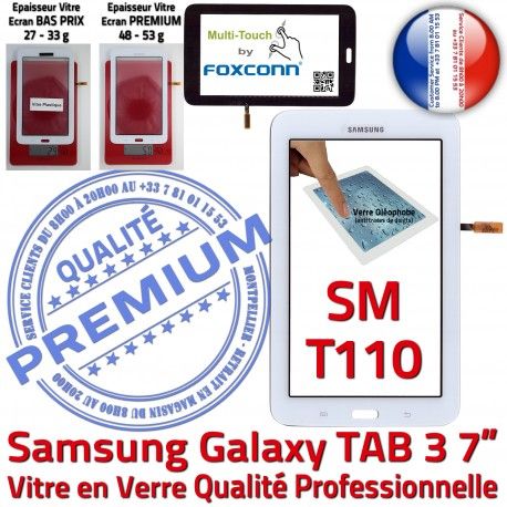 SM-T110 LITE Tab3 Blanche Qualité en T110 Samsung Ecran LCD Supérieure Blanc Tactile Galaxy Vitre SM TAB3 Adhésif Assemblée Verre PREMIUM Prémonté