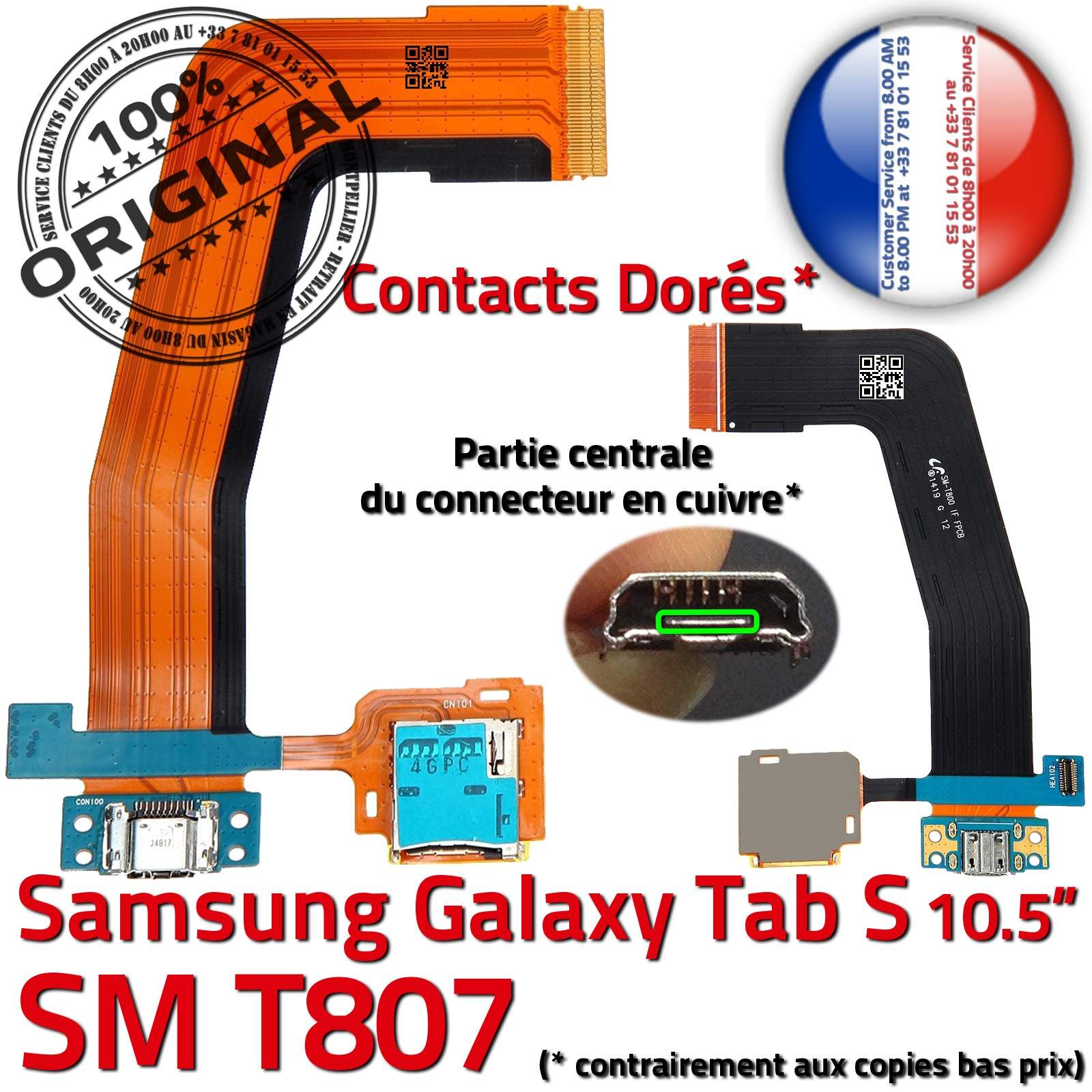 ORIGINAL Samsung Galaxy TAB-S T807 Connecteur de Charge d'Origine Micro USB  Connecteur Nappe Interne OFFICIELLE Carte Mémoire SD
