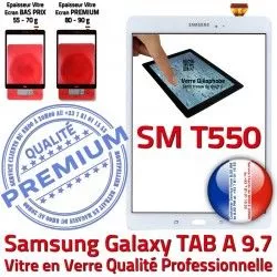 T550 Blanche Complète TAB-A Écran Qualité A Blanc Samsung SM-T550 PREMIUM Prémonté Verre Vitre SM Précollé Adhésif Galaxy TAB Complet Tactile