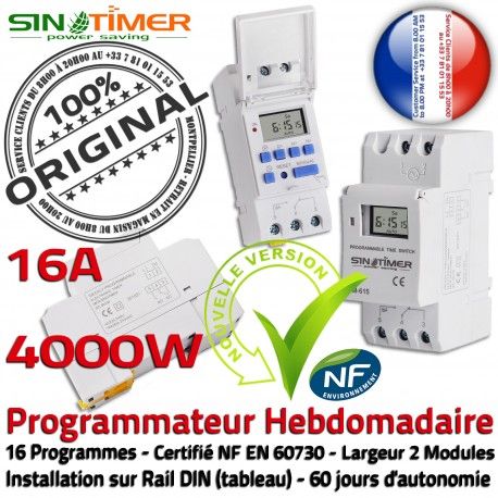 Commutateur Turbine 16A Automatique Electronique 4000W Programmation électrique Journalière Minuterie DIN 4kW Digital Rail Tableau