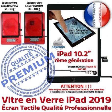 iPad A2197 A2198 A2200 Noir Fixation Caméra Tactile Oléophobe Bouton Vitre PREMIUM Remplacement HOME Ecran Precollé 2019 Verre A++ Adhésif Qualité