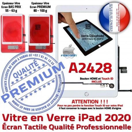 iPad 2020 A2428 Blanc Caméra Ecran Nappe Monté Vitre Qualité Fixation HOME Tablette Réparation Oléophobe Verre Tactile Adhésif