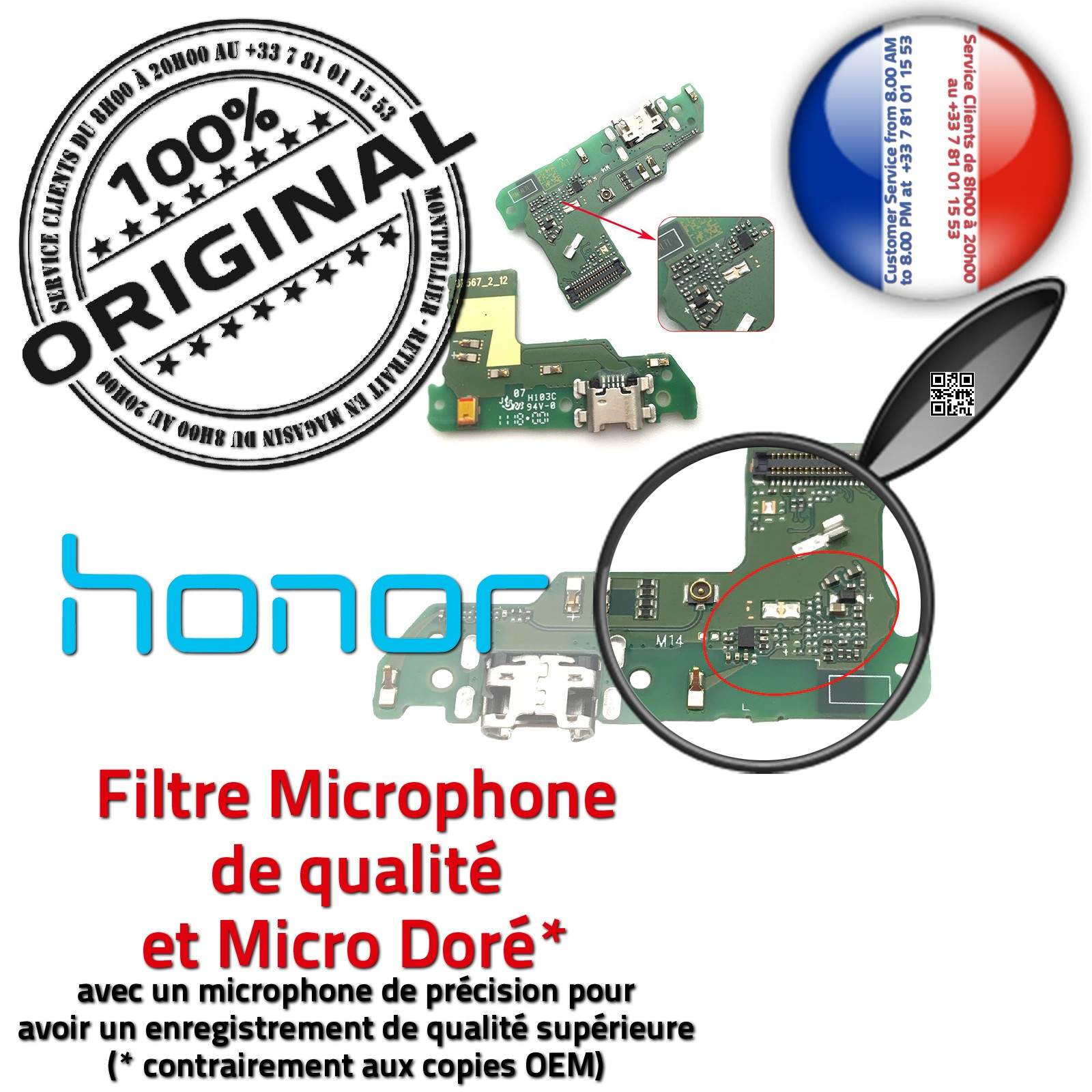 Téléphone Huawei Honor 8X ORIGINAL Connecteur Antenne SMA Nappe Chargeur  USB