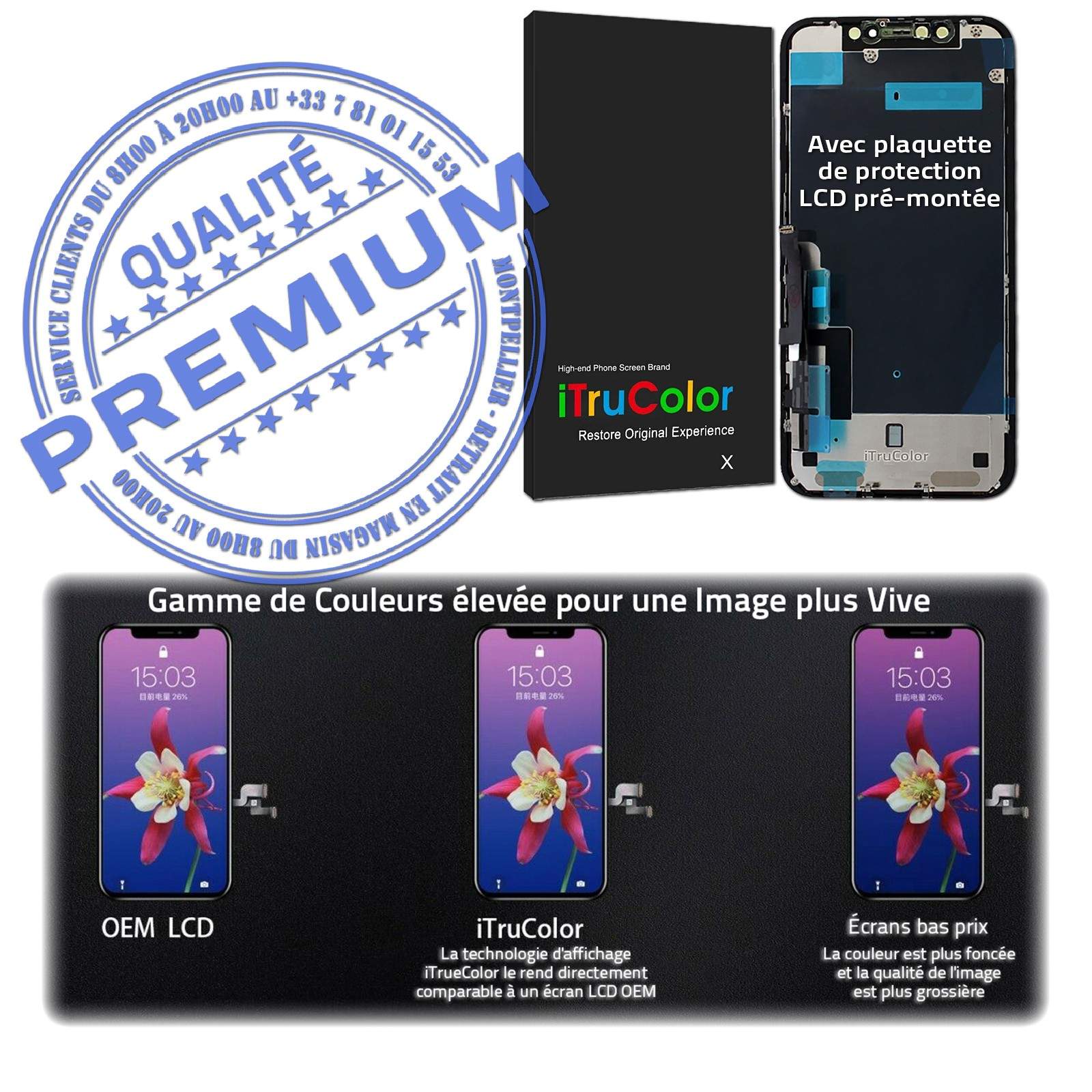 Super Retina 6.1 pouces Écran inCELL Apple iPhone A2108 PREMIUM SmartPhone  Réparation Affichage True Tone Cristaux Liquides LCD
