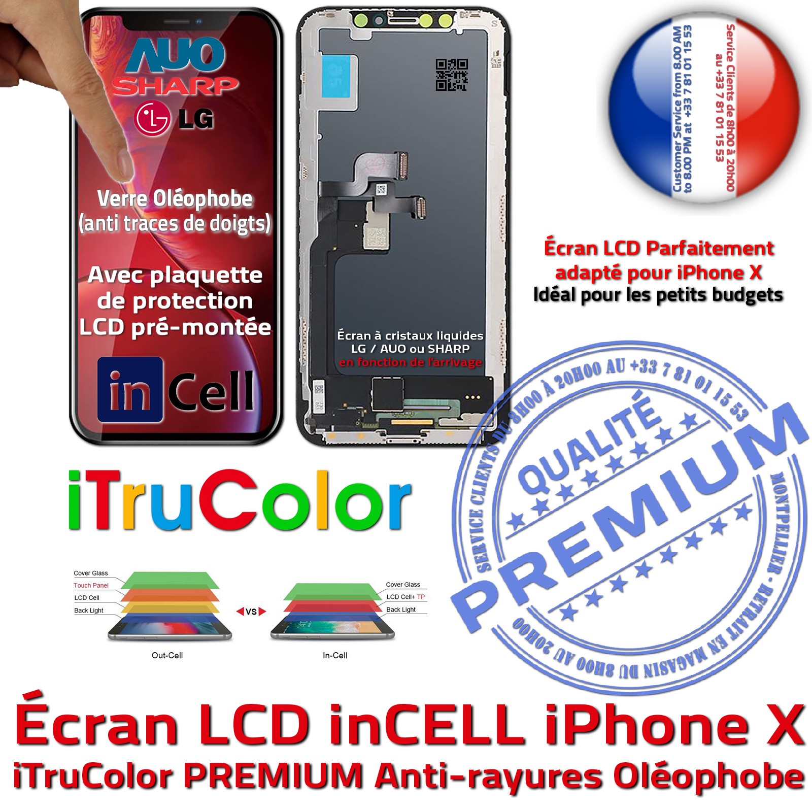 Ecran Complet LCD + Vitre Tactile Hard Oled Pour iPhone X A1865 A1901 A1902