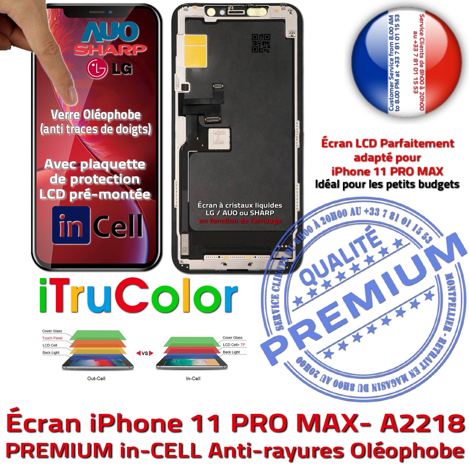 Écran Complet iPhone 11 PRO MAX A2218 soft OLED ORIGINAL Verre Multi-Touch  Apple