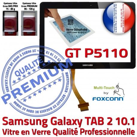 Samsung TAB 2 Galaxy GT-P5110 N Noire Résistante en Chocs PREMIUM Vitre Noir Ecran Supérieure Verre Qualité P5110 Tactile 10.1 GT TAB-2 aux