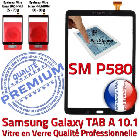 Galaxy TAB A6 2016 SM-P580 N Noire en aux PREMIUM Tactile TAB-A6 Supérieure Vitre Noir 10.1 Résistante Ecran Verre Qualité inch Chocs