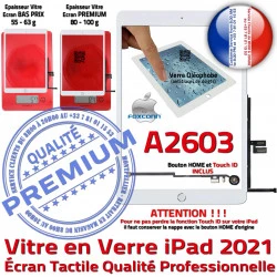 2021 iPad Monté Qualité Oléophobe Fixation Vitre Tablette Caméra Verre Adhésif Nappe Ecran Tactile Réparation HOME A2603 Blanc