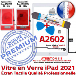 2021 Tactile Oléophobe Blanche Adhésif Bouton iPad KIT A2602 Verre Nappe Qualité PACK PREMIUM B Precollé Outils Vitre HOME Réparation
