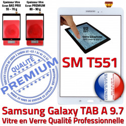 Blanche Qualité Assemblée PREMIUM Assemblé Verre Supérieure Vitre Samsung SM-T551 Changer Tactile TAB-A Galaxy Ecran 9.7 Blanc Adhésif