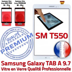 TAB-A Blanche SM 550 Tactile TABA 9.7 Samsung Supérieure Assemblée Vitre Ecran Prémonté SM-T550 Adhésif Blanc Qualité Galaxy PREMIUM T550 Verre