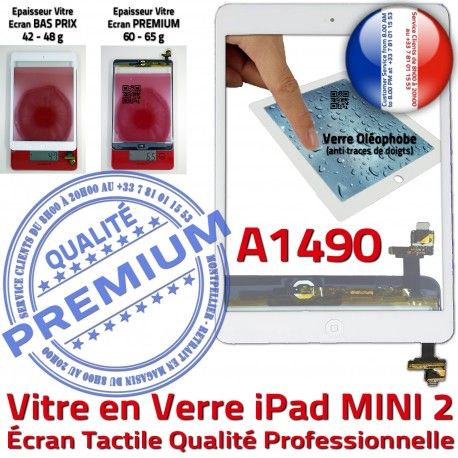 iPad Mini2 A1490 Blanc Bouton Ecran Filtre Tablette Monté Verre Home Tactile Nappe Fixation Caméra Adhésif Oléophobe Vitre Réparation