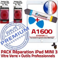 MINI A1600 Complet Tactile 3 Touch ID KIT Verre Adhésif Qualité PACK Vitre Outils Tablette B PREMIUM Réparation iPad Mini Blanche Attention