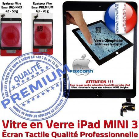 iPad Mini3 A1599 A1600 Noir Verre Nappe Réparation Home Oléophobe Bouton Monté Fixation Vitre Tactile Filtre Tablette Ecran 3 MINI Adhésif Caméra