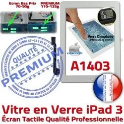 A1403 3 Oléophobe Qualité Tactile HOME iPad3 iPad Fixation Verre Ecran Vitre Remplacement Apple Precollé PREMIUM Blanc Adhésif Caméra Bouton