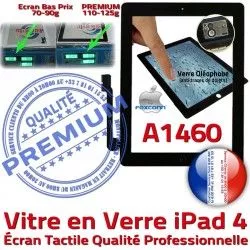 Ecran Verre Vitre Apple Remplacement Adhésif HOME Caméra iPad Qualité PREMIUM Noir Oléophobe Fixation 4 Tactile A1460 Precollé iPad4 Bouton