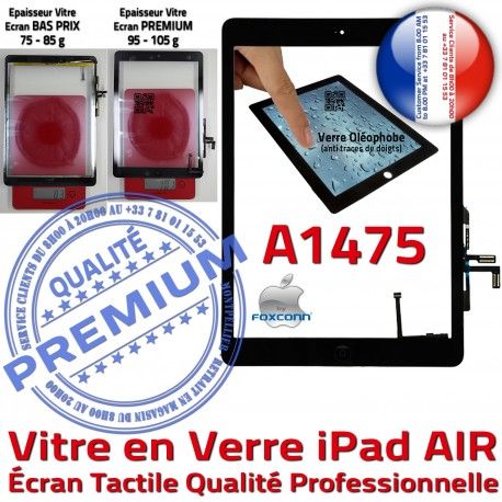 iPad AIR A1475 Noir Oléophobe Ecran IC Caméra Monté Adhésif Fixation Nappe Qualité Réparation HOME Tactile Verre Vitre Tablette