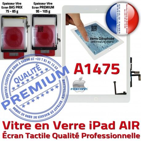 iPad AIR A1475 Blanc Monté Oléophobe Réparation Ecran Tactile IC Tablette Verre Qualité Fixation Vitre HOME Nappe Caméra Adhésif