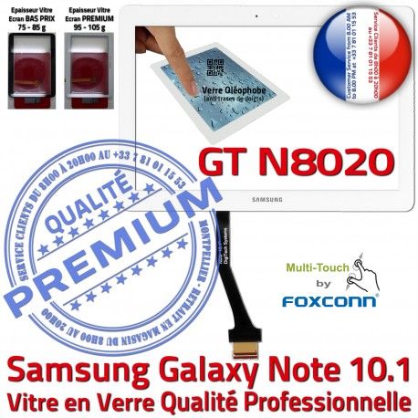 Samsung Galaxy NOTE GT-N8020 B Vitre Supérieure en Ecran Blanche PREMIUM Adhésif Verre GT Tactile Prémonté LCD Assemblée N8020 10.1 Qualité
