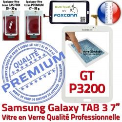 Assemblée en Ecran Supérieure Vitre 7 Verre TAB3 Tactile GT-P3200 Galaxy P3200 Adhésif Qualité GT Samsung Blanche LCD Tab3 B PREMIUM Prémonté