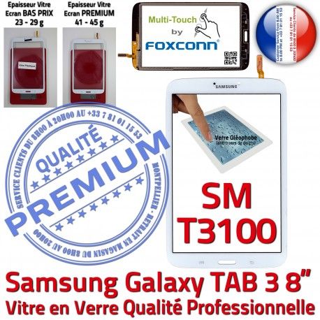 Samsung Galaxy TAB 3 SM-T3100 B inch Assemblée Tactile Verre TAB3 Supérieure PREMIUM en 8 Prémonté SM à T3100 Vitre Qualité Coller Blanche Ecran