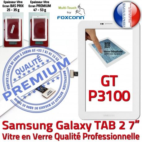 TAB2 GT P3100 Blanc PREMIUM Ecran GT-P3100 Vitre Samsung 7 Blanche Assemblée Galaxy inch Adhésif Qualité LCD Tactile Supérieure Prémonté Verre