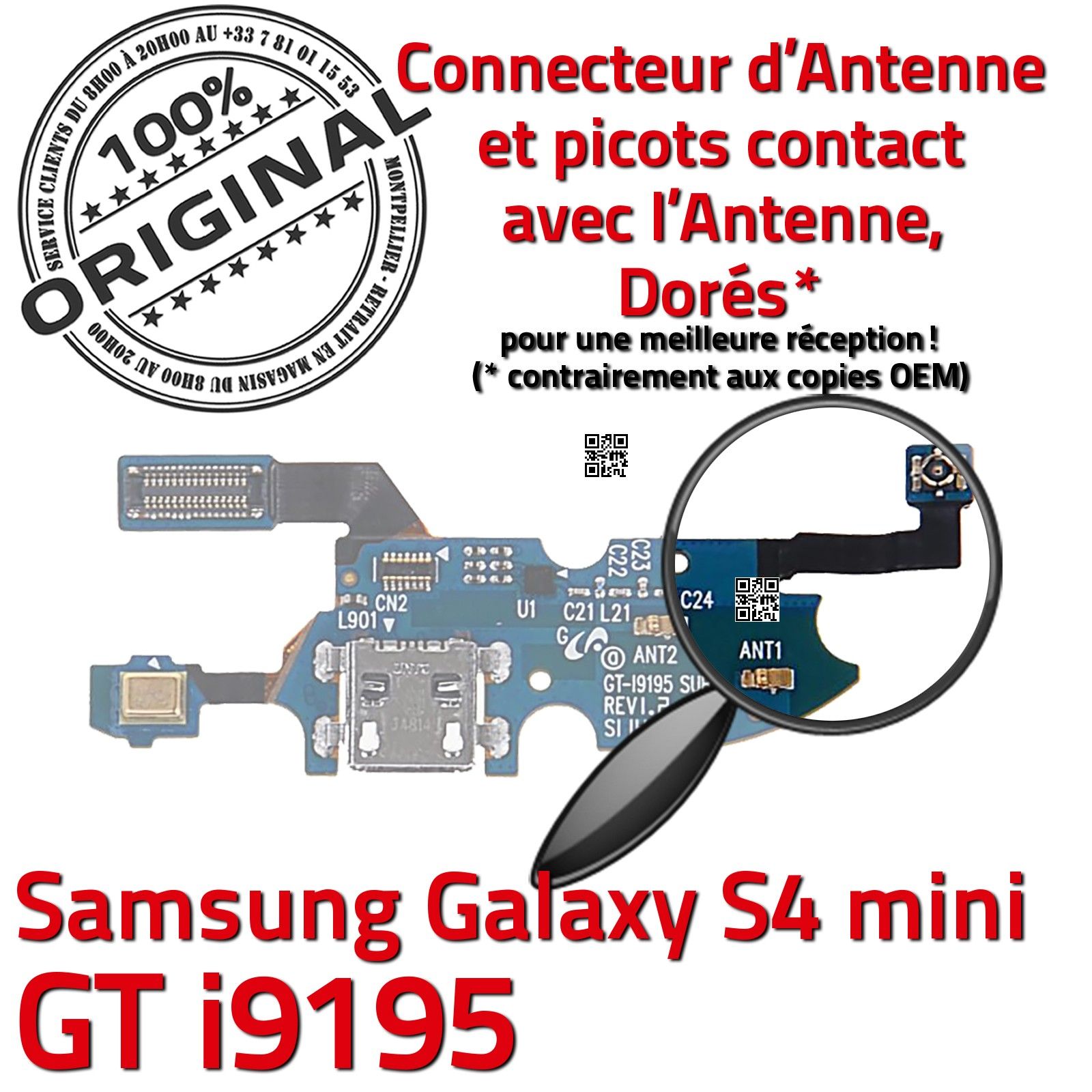 ORIGINAL Samsung S4 Mini GT i9195 Connecteur de Charge d'Origine Micro USB  Microphone RESEAU Connecteur Antenne Nappe OFFICIELLE