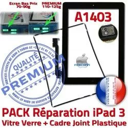 Apple Precollé Vitre Chassis PREMIUM A1403 Bouton Réparation HOME Tablette N KIT Cadre Verre 3 Joint iPad3 Adhésif iPad Noire PACK Tactile