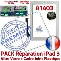 Réparation A1403 3 Blanche PACK Cadre Joint Tactile Precollée Verre Adhésif Bouton Contour Apple PREMIUM iPad3 HOME B Tablette iPad Vitre