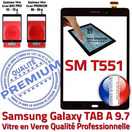 Samsung Galaxy TAB A SM-T551 N Vitre Assemblée TAB-A Prémonté T551 Supérieure 9.7 Ecran Adhésif Noire PREMIUM Verre Qualité Tactile Noir SM