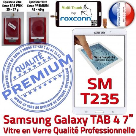 Samsung Galaxy SM-T235NZWAXEF B Blanche Qualité Assemblée Adhésif LCD Vitre PREMIUM Supérieure SM-T235 TAB4 NZWAXEF Prémonté Ecran Tactile Verre
