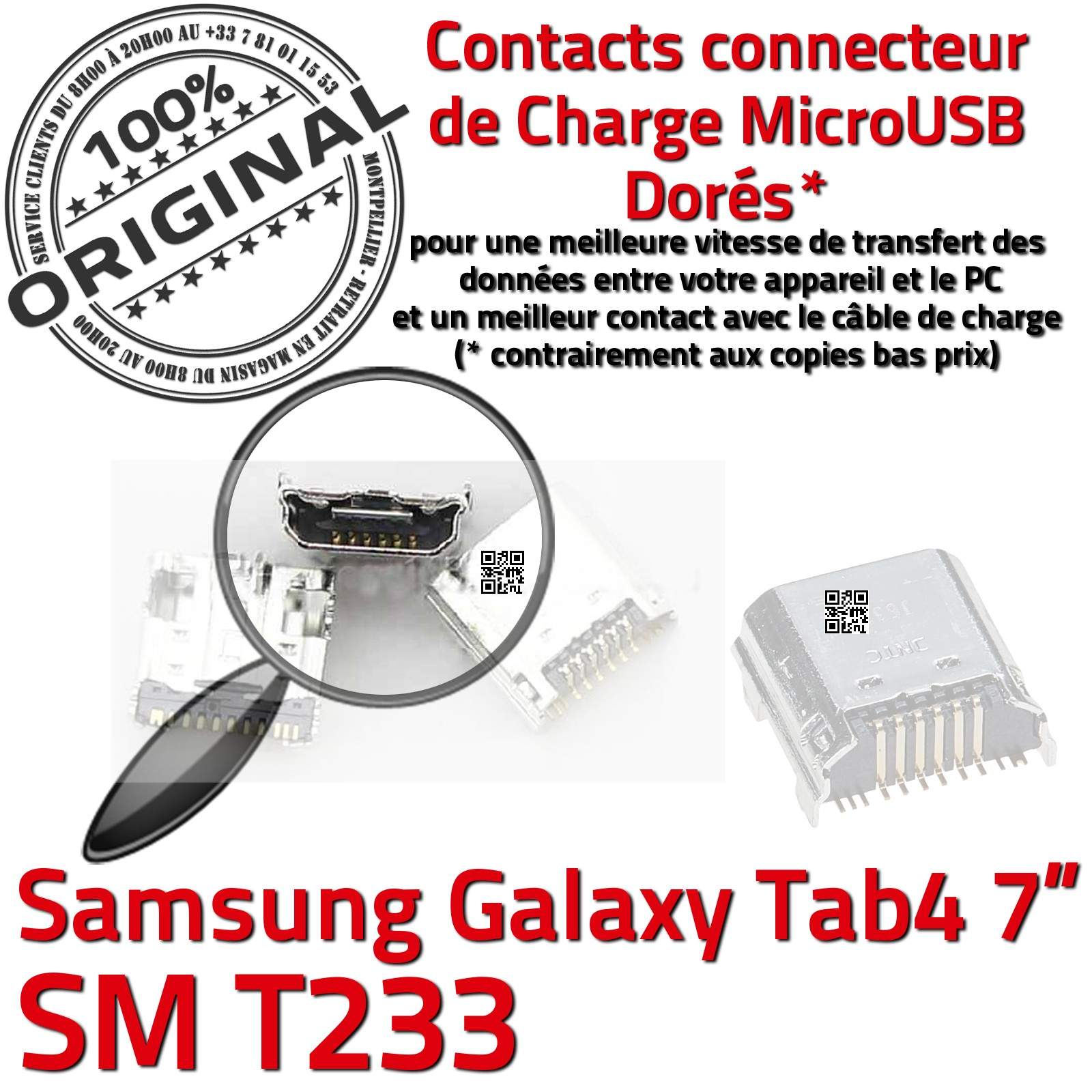 Connecteur d'ORIGINE Samsung Galaxy TAB4 SM-T233 à souder Qualité  Supérieure MicroUSB Charge Chargeur Pins Contact Prise 7 pouce