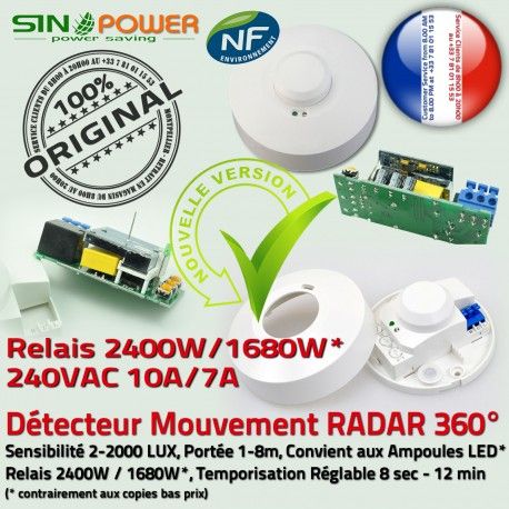 Éclairage Automatique SINOPower Interrupteur Présence Lampe Détection Basse Consommation Alarme HF Détecteur de Personne Passage Radar
